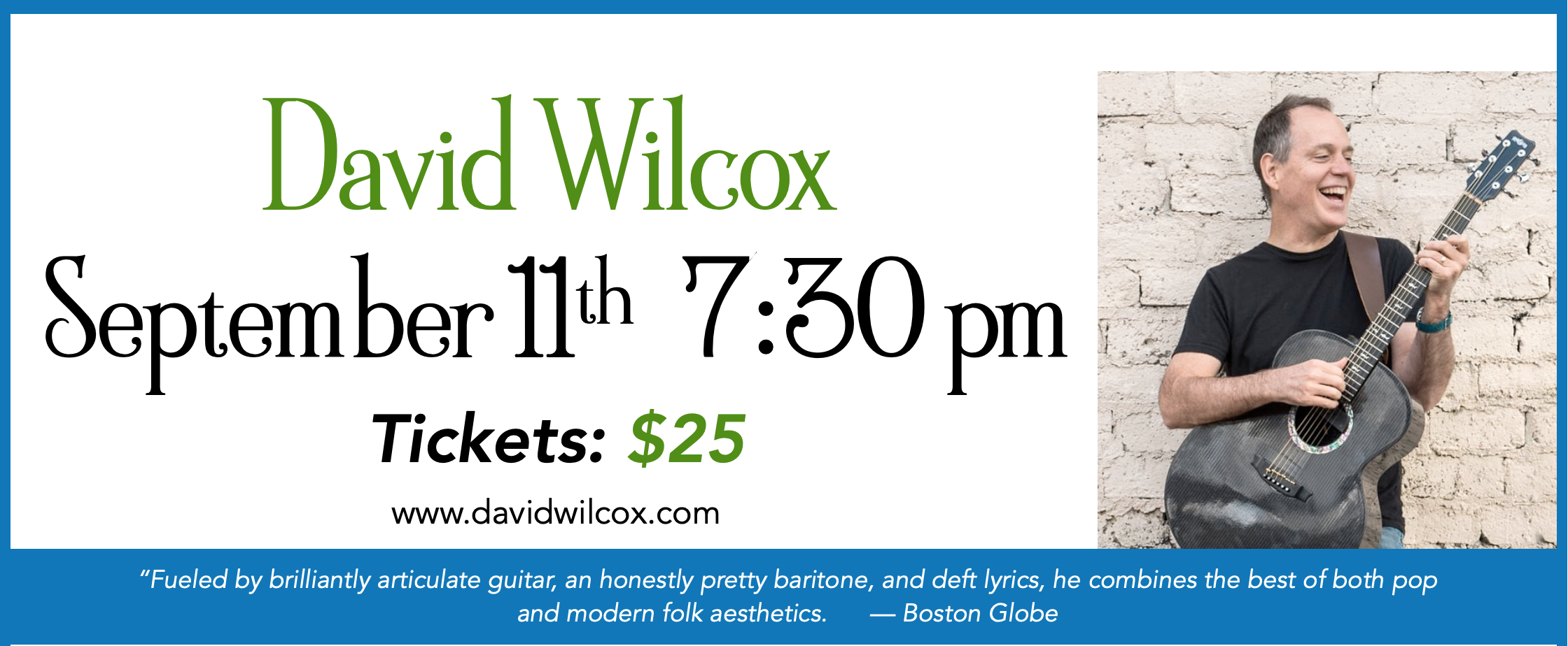 David Wilcox in Concert Sept. 11, 2021 at 730pm Fletcher United